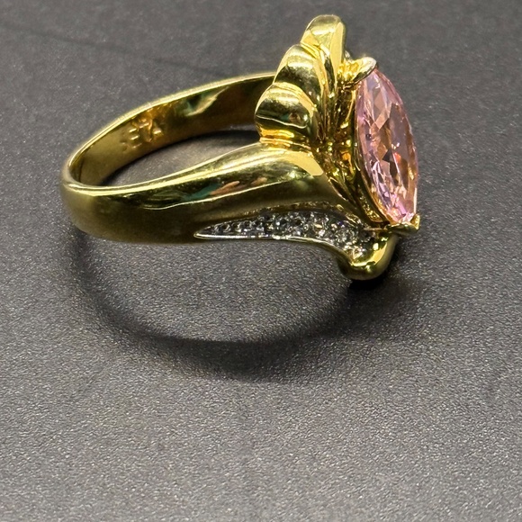 Seta Pink Marquise CZ Ring with Clear Accent Stones on a Bypass Style Band - Picture 6 of 12
